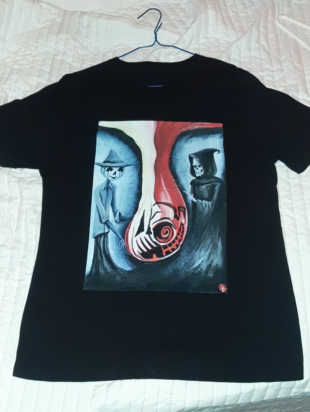 Black Graphic Men’s T-Shirt with Red & Blue Art Panel